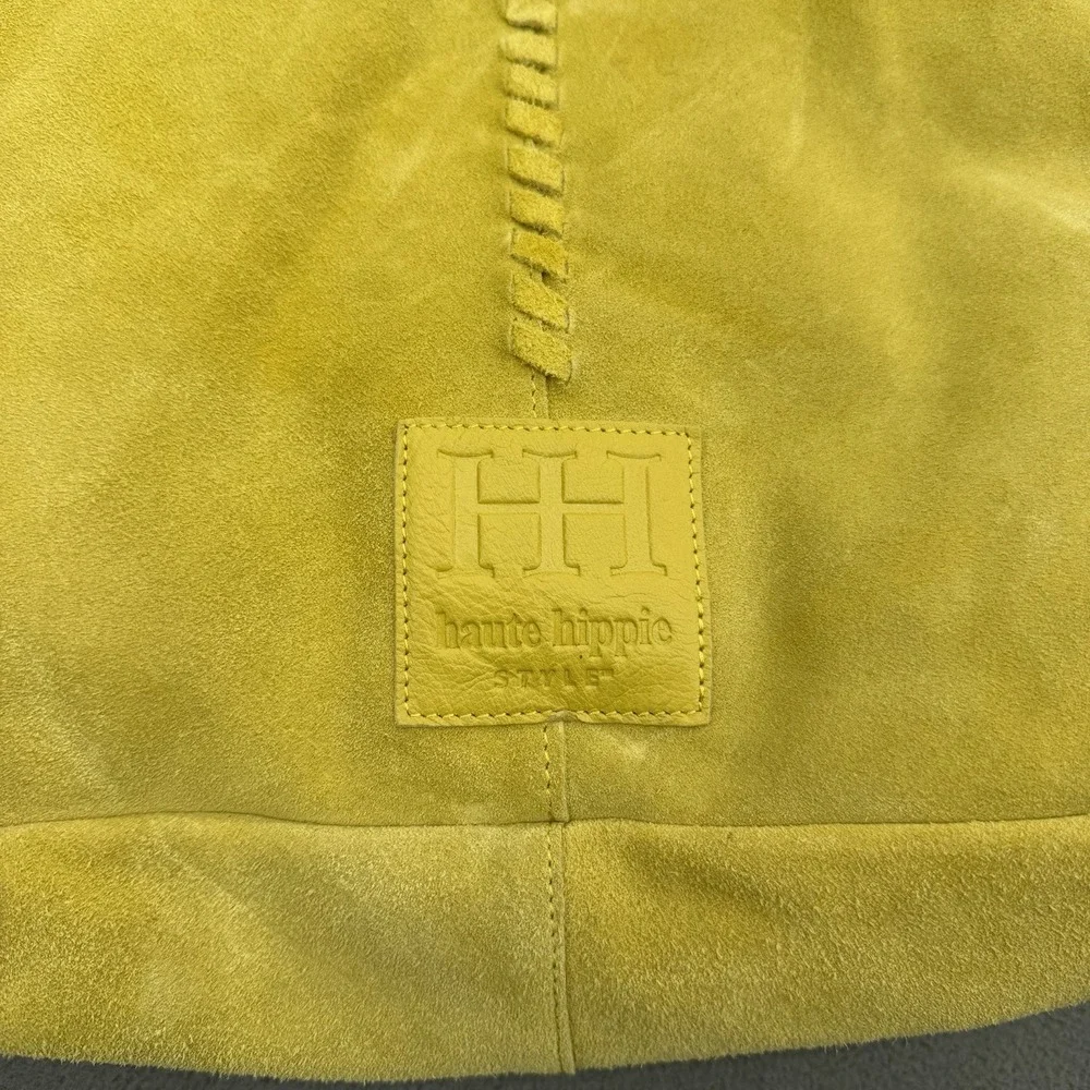 Haute Hippie Leather Festival Suede Leather Hobo Chartreuse Purse Bag Pouch New